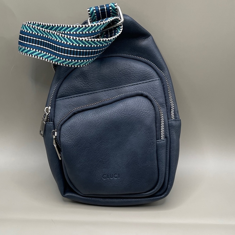 Cluci Vegan Blue Crossbody Mini Backpack with Guitar Strap